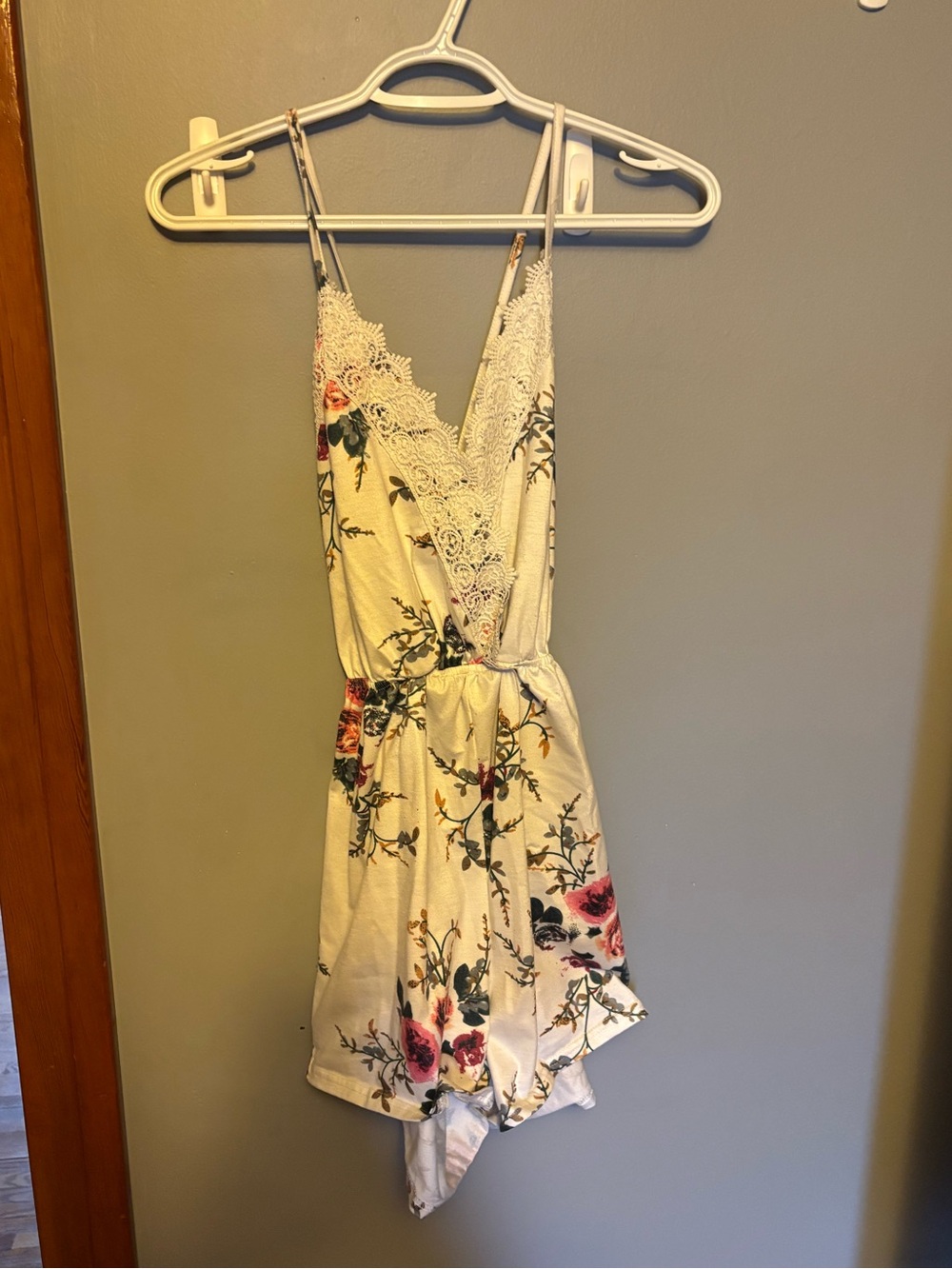 White with Flowers Romper with Cross back Straps